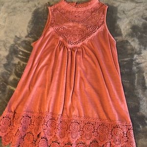 Pink tank with crochet neck